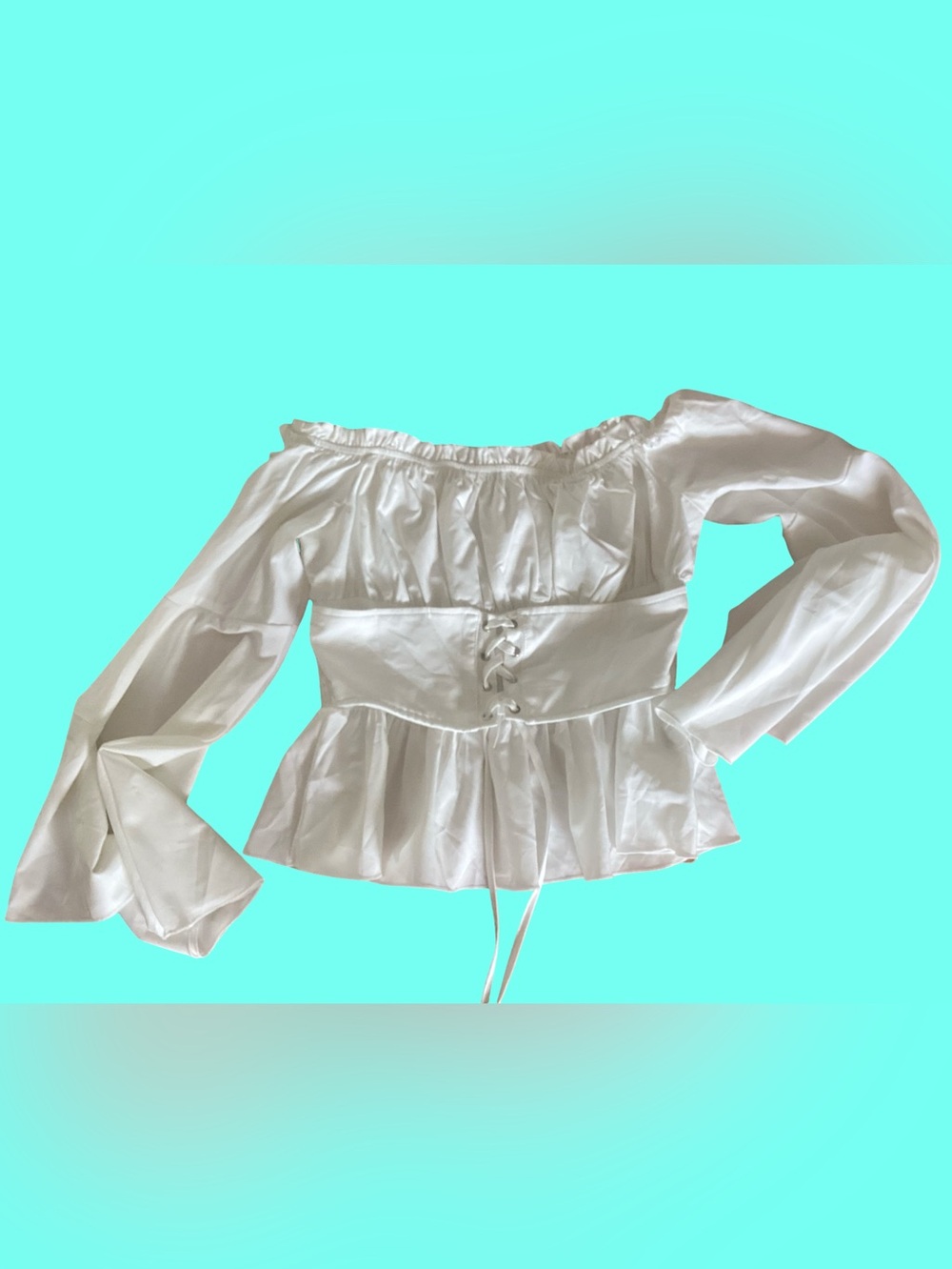 SHEIN White Off Shoulder, Bell Sleeve, Corset Waist Top Size M